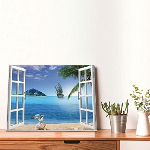 Прозорец Плаж Баня Стенно Изкуство Крайбрежната Палма Плажни Картини Sence Декор на Стените на Естествен Остров Платно Картина Печат на Произведения на изкуството 3D