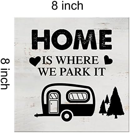Дом е там, където сме го паркуем Табела за Къмпинг Платно на Стенно Изкуство, Начало Декор 8х8 Инча RV Camper Пътен Трейлър Печат Върху Платно Картина В Рамка Плакат на Се