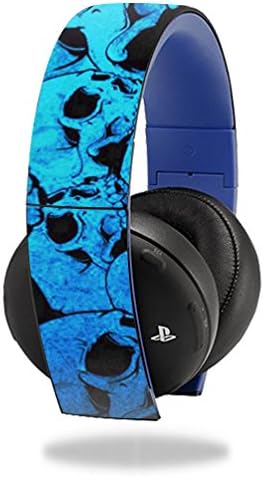 Кожата MightySkins е Съвместим с безжични слушалки Sony PS4 Gold (САМО оригинален модел), Скинове за етикети слушалки, Сини черепа
