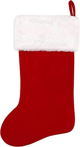 Коледни чорапи MBETA 20 инча с монограм, Червено Кадифе с бяла Супер Меки плюшени белезници, Бродирани Коледни Чорапи, Класически