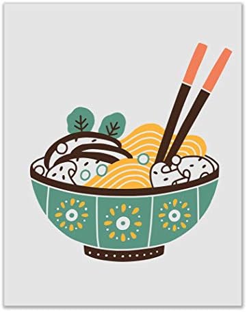 Щампи с Рамэном - Комплект от 4 (11x14) См Лъскавите Мисок за японска Юфка, Пръчици за Хранене, на Традиционните Азиатски Бульон,