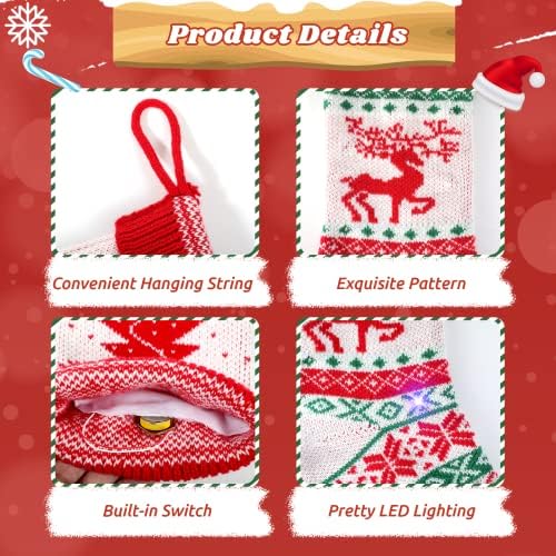 Coxeer 6 X 17Светещи Трикотажни Коледни Чорапи, Персонални Класически Ретро Комплект Чорапи с регистрирани бирками за Деца и Момичета, Семеен Празник, Коледа Камина Нам