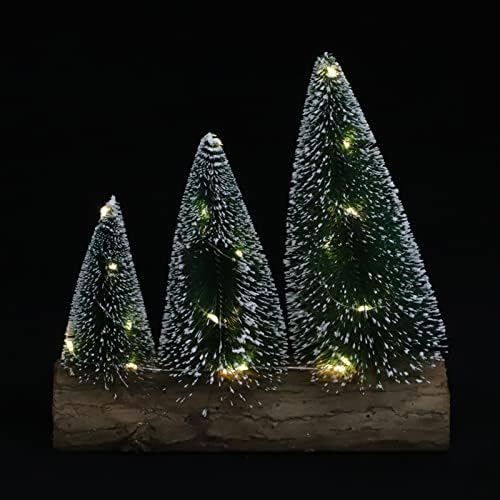 Luxshiny Коледна Украса Led Мини Коледно Дърво Бутылочная Четка Дърво с Дървена Основа Мини Изкуствен Сезал Сняг Коледа Коледна