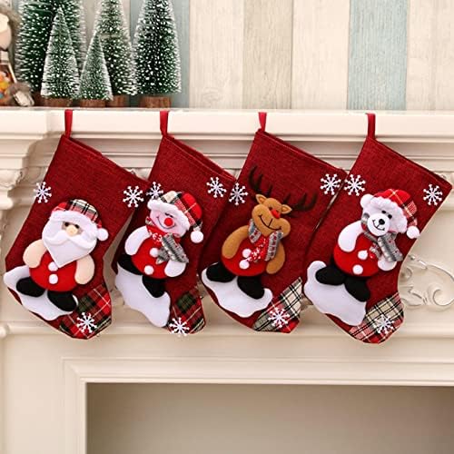 4X Многократна употреба Коледни Окачени Чорапи, Подарък Чорапи, Декоративни Орнаменти, Чанта за Екстри за Камината, на Семейството,