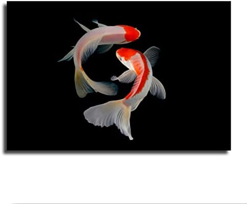 Японското Стенно Изкуство Рибите Koi Платно Стенно Изкуство за Хол Дома Японски Художествен Стенен Декор Плакат Картина (24 × 36