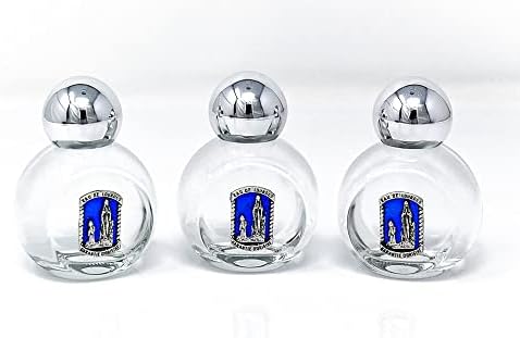 Бутилки за светена вода от Лурд - 3 Кръгли Сини, Овални, бутилки, пълни с Истинска Светена вода, плюс Молитва картичка от Лурд