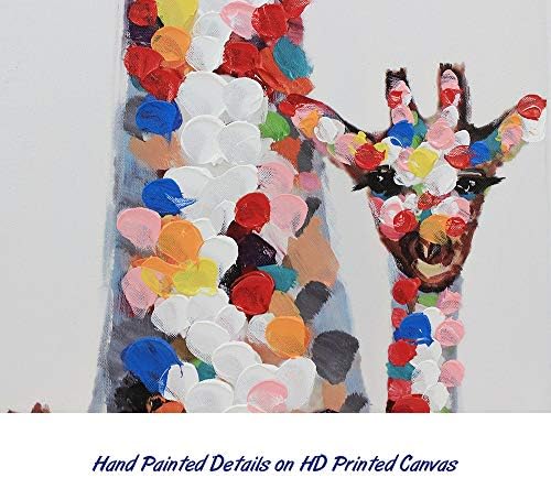 Стенни живопис с жирафа Pigort - Любопитна Цветна Майка-Жираф и Децата Й - Сладък Животни върху Платното за Детска стая, Модерен