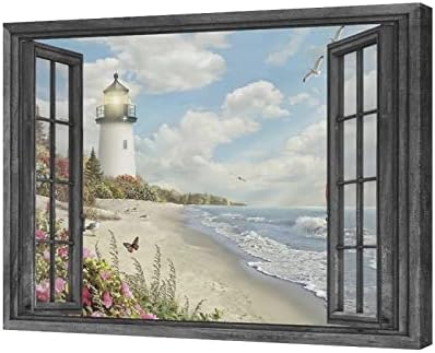 Фар Кораби Стенно Изкуство Крайбрежните Морски Картини на Платно Океанските Украса Картина В Рамката на Прозореца Морски Пейзаж