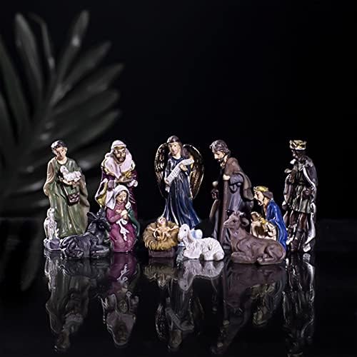 DEKIKA Изискани Коледни Декоративни подаръци, Набор от Статуи от смола с участието на Раждането на Исус, Коледна Настолна Сцена,