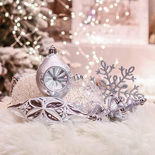 Комплект коледна украса Severin Madelyn Frozen Winter Сребристо-бял (2 броя) 50 карата Различни форми и размери, Коледни украси