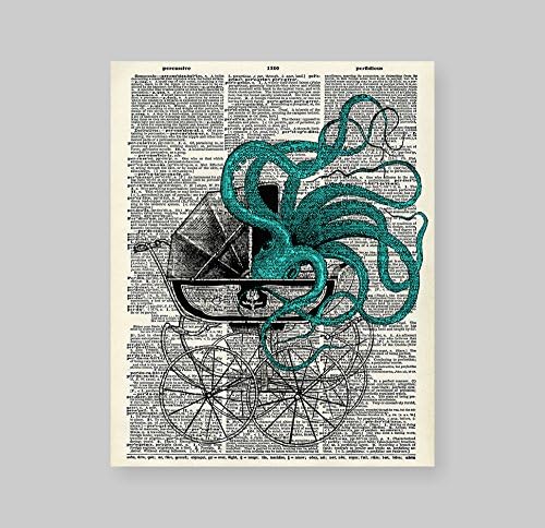 Stefan Arts 8X10 Октопод, без рамка в Старата детска количка, Тапи, Ретро Речник, Художествена печат, Дългогодишна Книга, Художествена