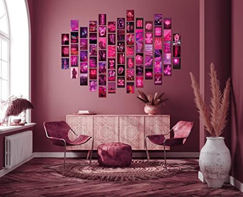 70ШТ Стенен Монтаж-Комплект за момичета-юноши - Розови Естетични Снимки на Декора на стените Спални - Сладък Естетичен Декор на