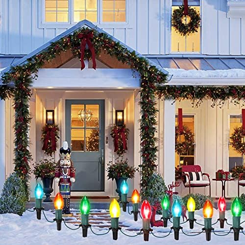 Коледни Светлини на Уличните Гирлянди за Маркиране на алеи 30,75 фута C9 Коледни Светлини с 24 Светлината и Тояги, за работа на