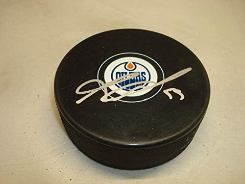 Марк Летесту подписа хокей шайба Едмънтън Ойлърс с автограф 1А - за Миене на НХЛ с автограф