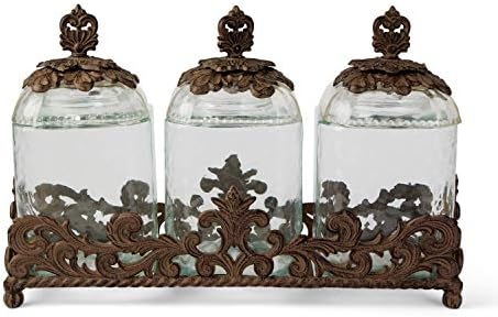 Комплект стъклени буркани GG Collection от 3 теми С метална основа във формата на листа аканта