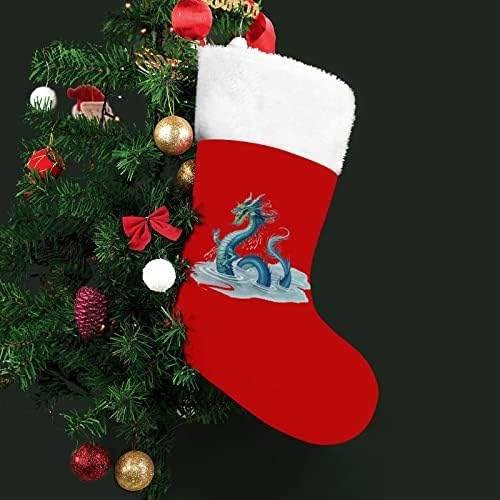 Коледни Чорапи с Китайски Дракон От Червено Кадифе, с Бял Пакет шоколадови Бонбони, Коледни Декорации и Аксесоари за вашето семейно