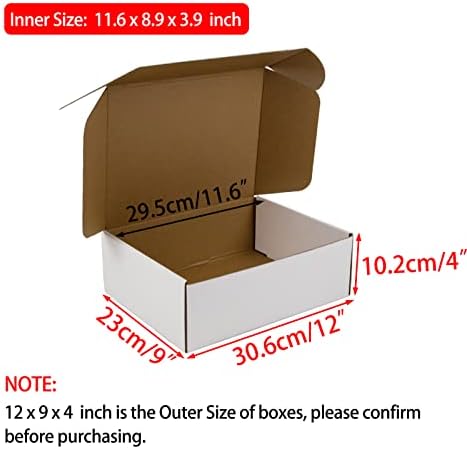 Кутии за доставка Sodissa 12x9x4 Инча, Кутии от бяло Велпапе картон за малкия бизнес, опаковки от 20