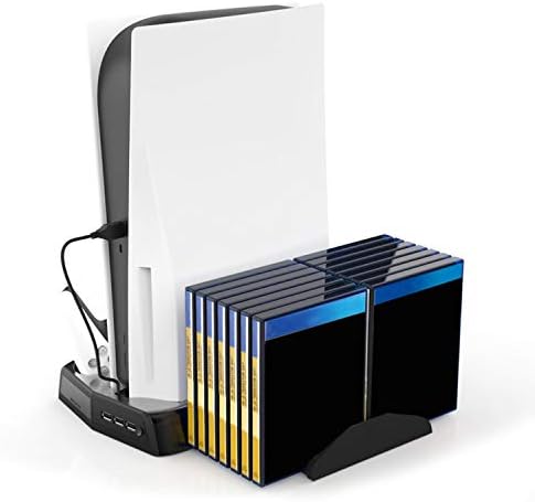 Вертикална поставка с охлаждащ вентилатор за конзолата PS5 и Playstation 5 Digital Edition, док-станция за зареждане с две пристанища