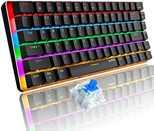Механична клавиатура FELICON, 82 клавиши Компактен Кабелна игри ключодържател Rainbow Blacklight със сини ключа, пълна защита на