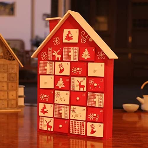 Адвент календари Дървен календар за обратно броене Коледна къщичка с 24 малки чекмеджета Кутия за бонбони Коледна украса (Цвят: