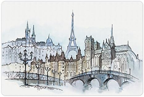 Foldout Градски Подложка за домашни за храна и вода, Илюстрация на градския пейзаж на Париж, и Айфеловата Кула, Фигура на Стари сгради, Правоъгълен Нескользящий Гумена