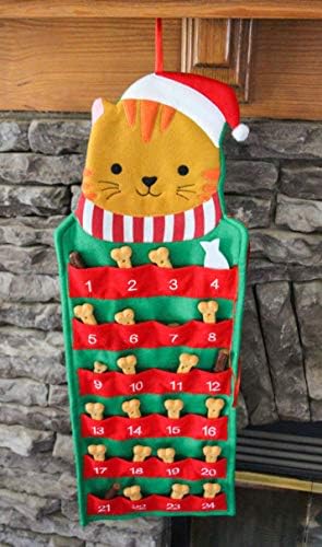 Щастливият Заек - Окачен Празничен Адвент-календар 2022 Коте-домашен Любимец с джобове - Обратно броене до Коледа за децата и семейството - (Котката Адвент-календар)