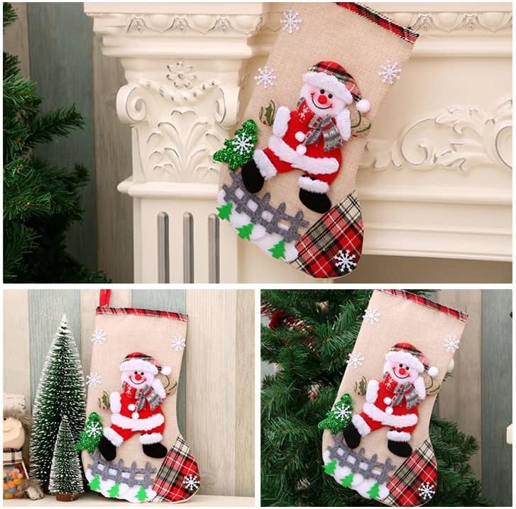 Коледни чорапи. Тъканта Коледна Чанта за Чорапи и Коледни Окачени Чорапи за Украса на парти и Коледен Cartoony Червен Комплект Мъниста
