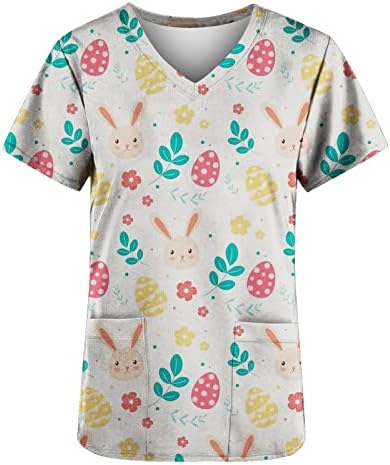 Най-Тениска за Жени Лято Есен с Къс Ръкав 2023 Vneck Цветен Графичен Търкане Честит Подарък Великденски Блуза BB BB