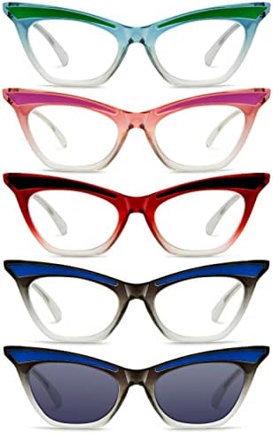 Reducblu 5 Опаковки Стилни Очила за четене с Кошачьим Око за Жените - красиви на външен вид Дами Reader
