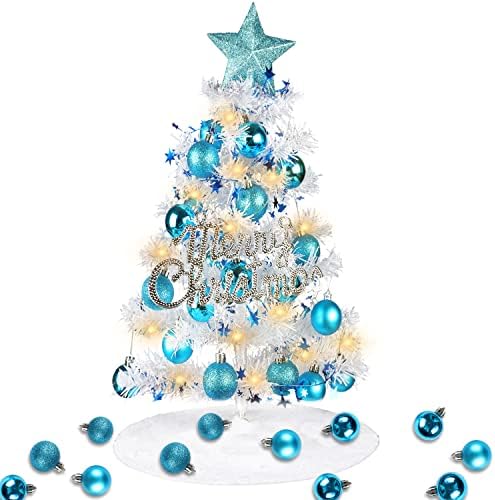 60 СМ, Мини Коледно Дърво, Изкуствено Коледно Дърво с Висящи Украшения, части за Коледната Елха, Коледна Топка, Настолна Коледно