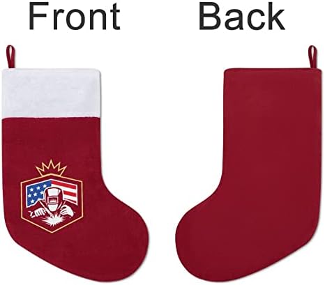 Заваряване Американски Флаг Заварчик Коледни Чорапи, Бели Супер Меки Плюшени Модни Коледна Украса На Коледни Чорапи