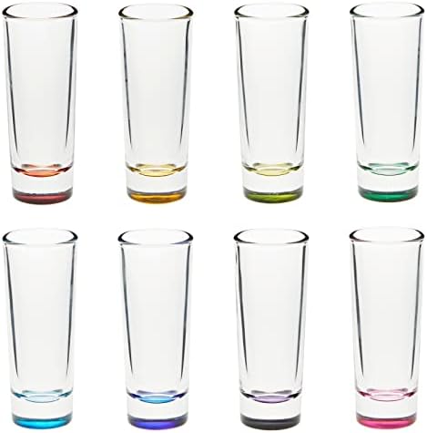 Комплект цветни питиета Juvale 24 в опаковка по 2 унции за Текила, Уиски, Водка, Ликьори, 8 цвята на Дъгата