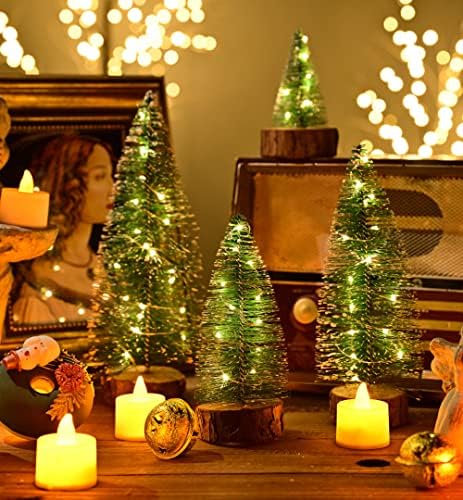 Leruckdite led Мини Коледно Дърво Светлини Декорация с Дървени Основания за Домашен Празник, Партита, на Фестивала и на Вътрешното