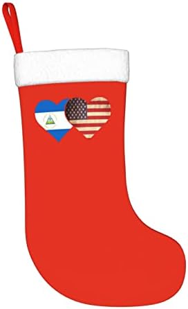Cutedwarf Флаг Никарагуа и Американски Флаг Коледен Отглеждане на Коледна Украса Класически 18 Инча Окачен Чорап за Камина