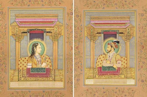 Моголският Император Шахджахан и императрица на Мумтадж Махал (Комплект от Две картини) - Акварел На
