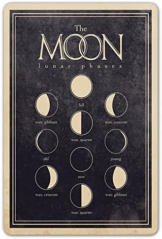 Ylens The Moon Плакат С Информация За Фази на Луната, Ретро Декор на Стените на Стаите в Дома, Реколтата, Метални Знаци Фермерска Къща, Украса 12x8 Инча