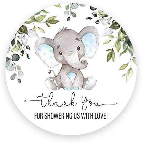 2 Кръгли стикери за детската душа с изображение на слон Благодаря (40 етикети) (розов)