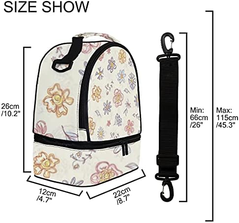 Здрав преносим двупластова чанта за ядене на Сладко Flowers с обяд-бокс на раменна рамо, подходяща за работа, пътуване и учене