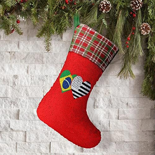 Бразилски и Черен Американски Флаг, Коледни Празници Чорапи С Пайети, Обратим, което променя Цвета си, Магически Състав за Коледната Елха, Висящи Чорапи За Камината