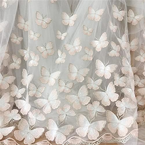 SELCRAFT 1 Ярд Бледо Розова Дантела Плат-Пеперуда с Прозрачни пайети за Сватбена рокля от Мек Бял Тюл, Лейси Плат с Бродерия Двор