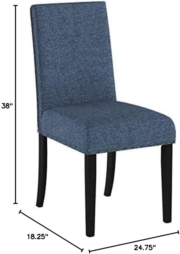 Трапезни столове от плат Roundhill Furniture Biony Blue с покритие под формата на глави на пирони, комплект от 2
