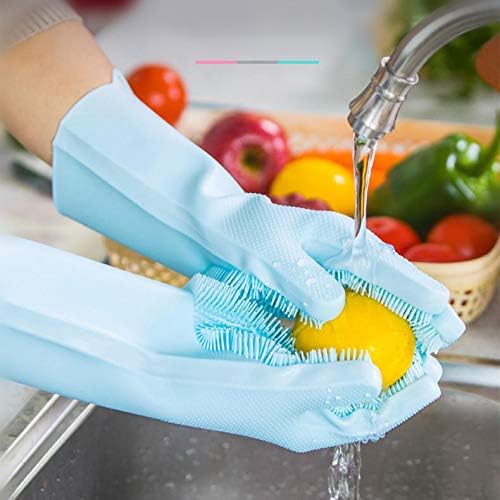 AOOF битови изолирани силиконови ръкавици за миене на съдове, ръкавица за кухненски четки (цвят: сив)