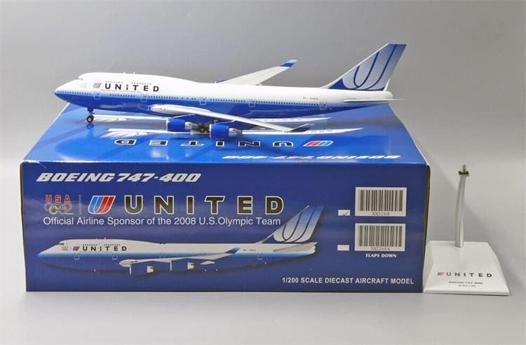 JCWINGS United Airlines B747-400 U. S. N199UA със Стойка Лимитированная серия 1/200 ГЛАСОВЕ Самолет, Готов модел