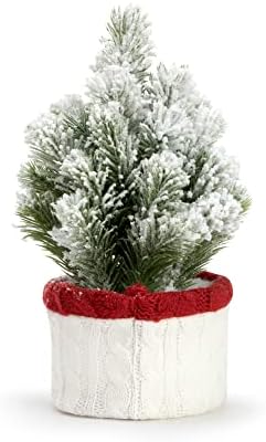 DEMDACO Stay Уютна Зелено-бял 10-инчов изкуствена Коледна елха в Вязаной корзинке