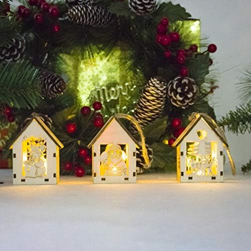 GFDFD нова година Коледна Дървена Къщичка с Коледното осветление, Събиране Малка Къща Декорация за Коледната елха, Светещи Цветен
