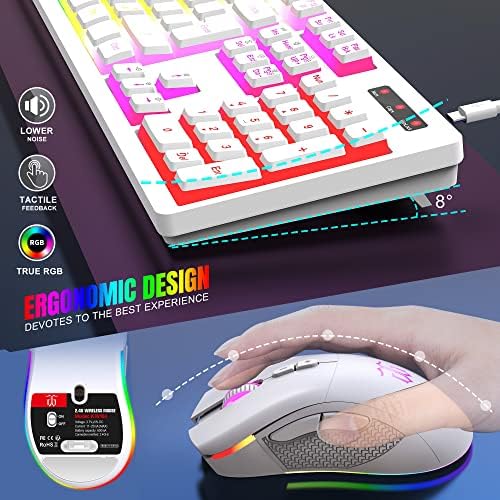 Комбинирана Безжична Детска клавиатура и мишка DGG, Акумулаторна батерия RGB с капацитет 3000 mah, клавиатура със защита от отблясъците