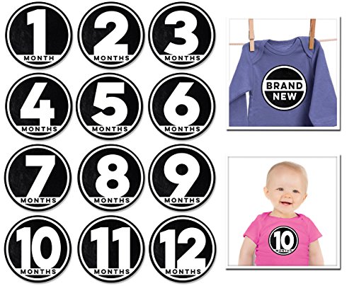 Sticky Sticky Bellies Baby Month Milestone Stickers - Модерният бебе - пакет от 13 стикери - черно-бели черно-бели