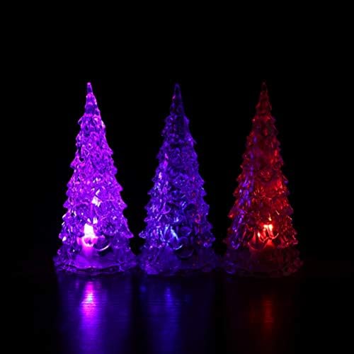 Uonlytech 4 бр. Мини Коледно Дърво Със светлини, Led Акрилна Коледна Елха, с Променящ се Цвят, Настолна Коледна Елха за Празника