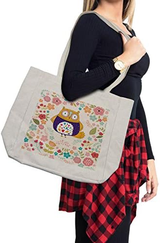Пазарска чанта Ambesonne с изображение на совата, Пъстри птици и цъфтящи цветя, Изпълнена в ретро стил, Дългогодишна чанта за Еднократна употреба за продукти, плажа и на