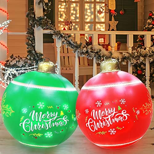 QwayHome 2 бр., Светещи Декорации от PVC Коледа В Балон, 24-инчов Открит Гигантски Надуваем Балон с Акумулаторна led осветление